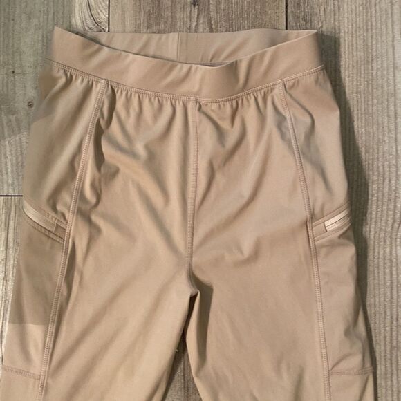 WILL IT NYLON LEGGINGS CAMEL COLORED W DIP POCKETS & suede knees size XL - Picture 6 of 9